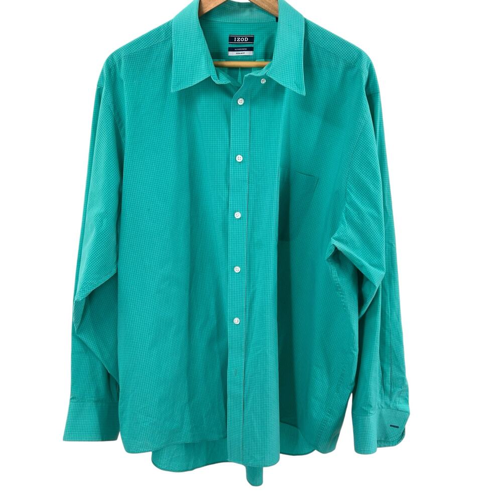 IZOD Men’s All Over Stretch Long Sleeve Plaid‎ Shirt Regular Fit Green 2XL
